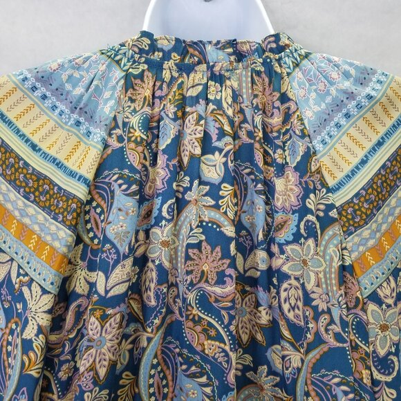 Current Air Blouse Women XS Long Sleeve Boho Paisley Satin Colorful Anthropologi - Picture 7 of 16